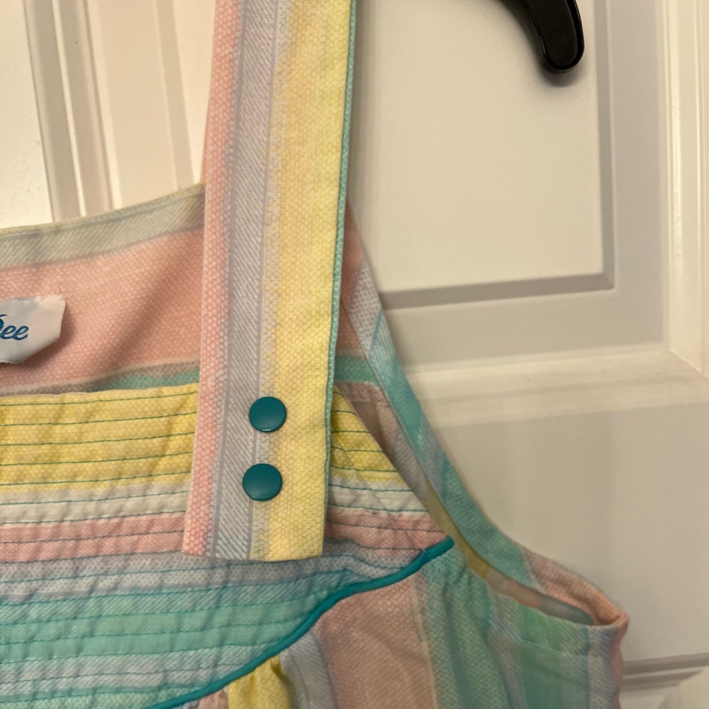 Vintage Cotton Blend Night Dress in Rainbow Pastel Stripes, Medium - Picture 4 of 8